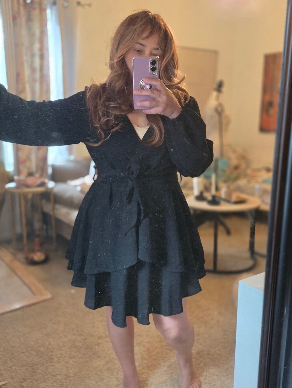 Elegant Black Wrap Dress with Tie Waist